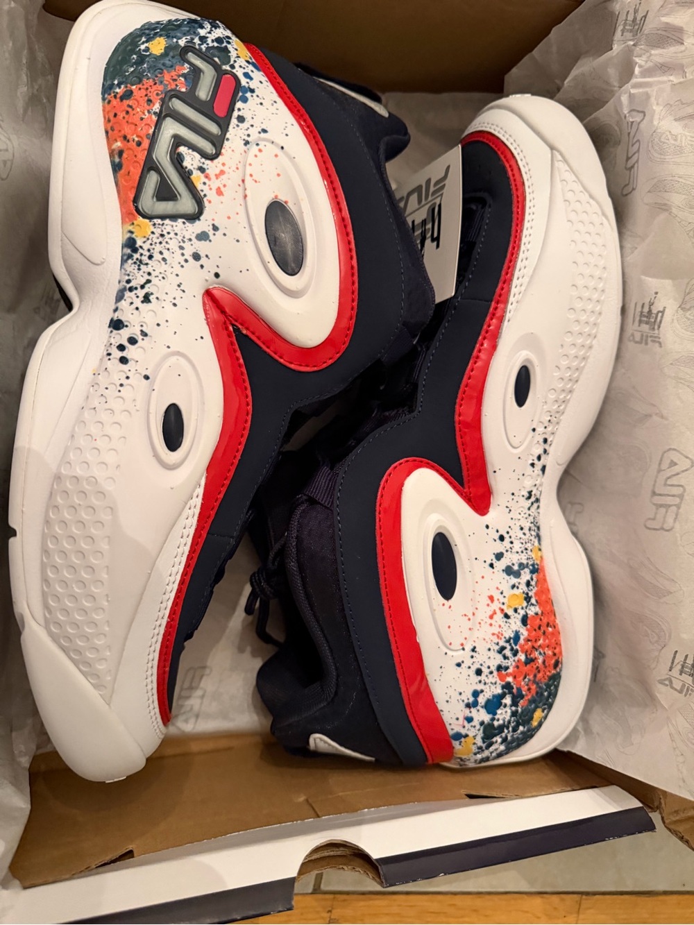 Fila Kids Navy White Sneakers with Red and Multicolor Paint-Splash